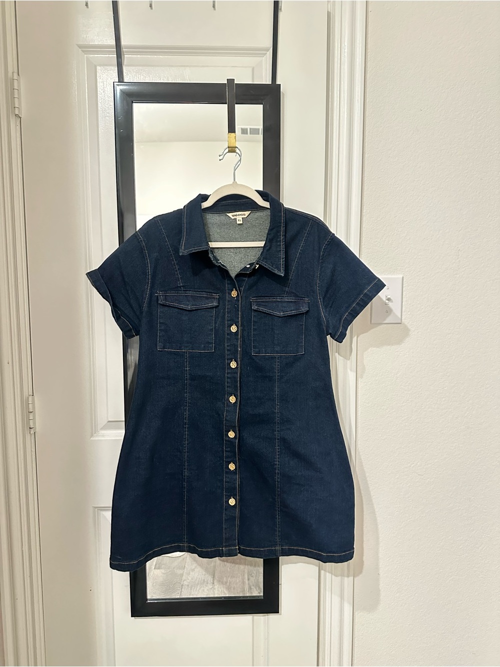 Dark Indigo Button-Front Denim Dress